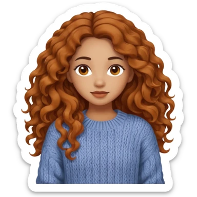 Cozy mixed girl with long wavy hair dressed for fall sticker