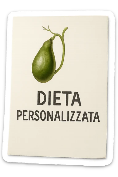 FOGLIO DI CARTA CON LA SCRITTA "DIETA PERSONALIZZATA" E UNA CISTIFELLEA DISEGNATA SOPRA, iperrealistico 4k sticker