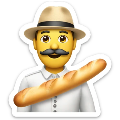 Basic emoji with French Hat and moustache holding a baguette sticker