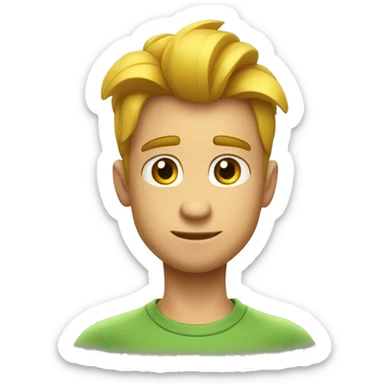 imágen al estilo de Disney Pixar de un chico rubio con los ojos verdes oscuros el pelo liso y pelo amarillo con camiseta de manga corta sticker