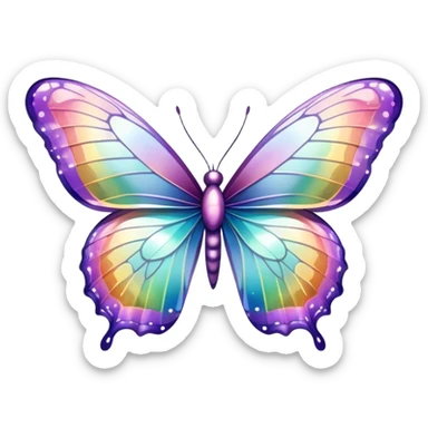 Pastel sparkly glittery iridescent rainbow transparent butterfly sticker
