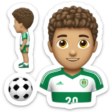 Niño con pelo castaño corto con flequillo y equipación de fútbol del recreativo de huelva sticker