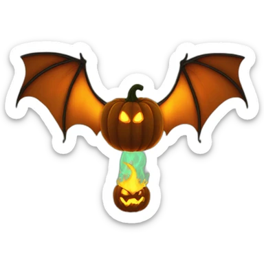 flat pumpkin earth on fire with bat wings sticker