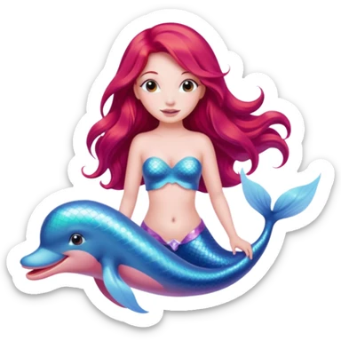 Pink dolphin emoji with ariel mermaid sticker