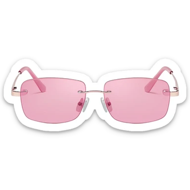 tiny Y2K pink rimless sunglasses, narrow rectangular lenses, minimalist 2000s style sticker