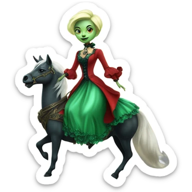 "galora green blonde alien woman" in red Victorian dress elegant, full body, on pegaso sticker