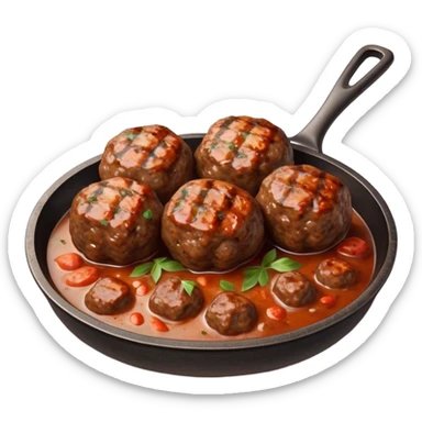Cinematic Realistic Kofte Dish Emoji, depicted as seasoned, grilled meatballs with a charred exterior rendered with lifelike textures and robust, appetizing lighting. sticker