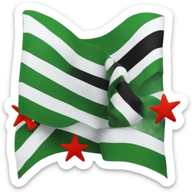 A flag with three horizontal stripes. The top stripe is green. The middle stripe is white. The bottom stripe is black. In the middle stripe, there lie 3 red stars evenly placed around the center but distanced far apart. sticker
