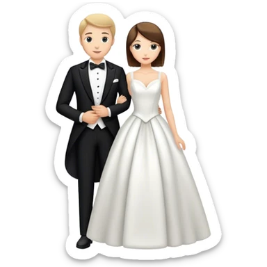 Caucasian couple in tuxedo and gown posing together  sticker