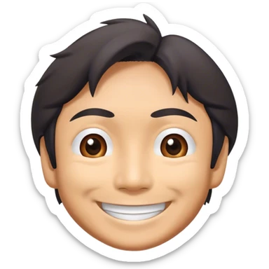 ​Cinematic Realistic Portrait of a Smiling Shigeru Miyamoto, depicted with warm, approachable features, showing a giant smile with expressive eyes, set against a subtle backdrop, inviting lighting that captures his innovative spirit sticker