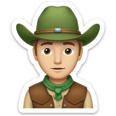 Cowboy wearing a green hat sticker