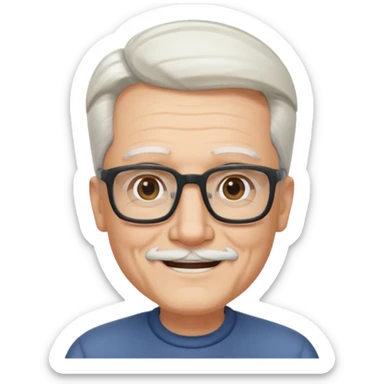 old guy, swept back white hair, blocky face, rectangle frame glasses, goatee, no moustache sticker