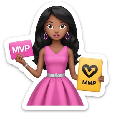 Black barbie, long black  hair, pink dress holding mvp sign  sticker
