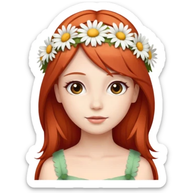 Cute and beautiful woman with straight red hair and a daisy flower crown. sticker