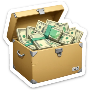 a bunch of preloved stuff in a box, with a small pile of cash notes on the side, indicating that this box is for sale sticker