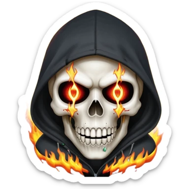 Bro I wanna skull with hoodie on the hoodie has to be on fire and I want matrix blood with the codes and weird numbers spilling out eyes and mouth almost give him a diamond grill in his mouth make it shinny where is the matrix symbols  sticker