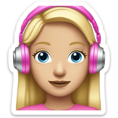 blonde hair blue eyed girl pink headphones and computer sticker