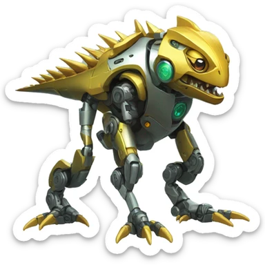 a futuristic mechanical spiky Medabot-lizard full body sticker