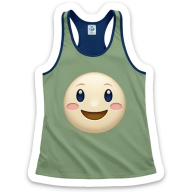 Multiple racerback tank tops, one cream one cream one sage green one navy blue sticker