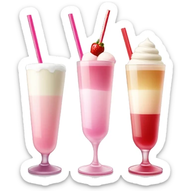 A drink served in a tall tumbler glass. It has one part grenadine at the base, pink white wine in the rest of the glass and white ice cream on the top of the glass. It has a red straw. No fruits. sticker