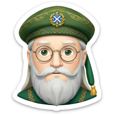 Dumbledore wear green scotland Tam o'shanter cap with decorative patterns, wear glasses, very long beard sticker