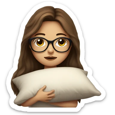 sleep deprived girl with long brown hair and glasses holding a pillow  sticker