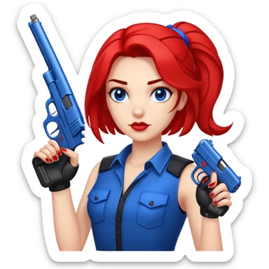 ￼Scorpio girl with two blue and red hand guns sticker