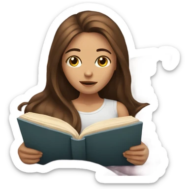 girl with white skin and long, brown hair is reading book in bed sticker