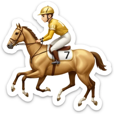 a jockey riding a running horse gold jersey and saddle number 1 sticker