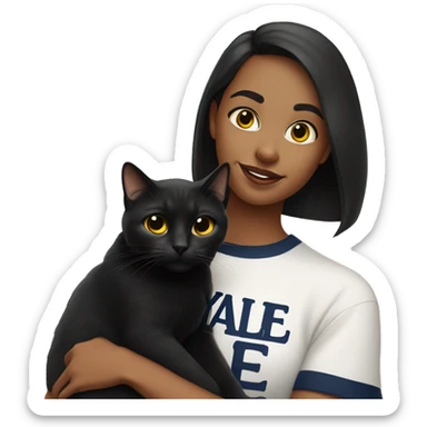girl wearing Yale T-shirt with black cat selfie sticker