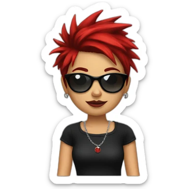 Female punk,sun glasses,Earrings, red and black short hair sticker