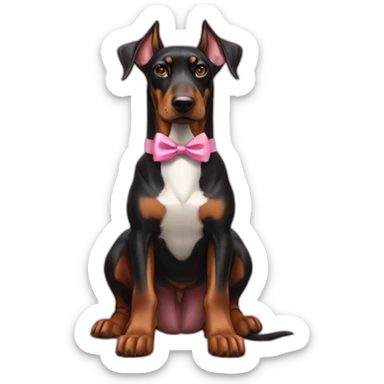 a-white-doberman-with-a-pink-bow-tie,-with-a-dark-doberman-on-its-left-and-a-brown-doberman-on-its-right sticker