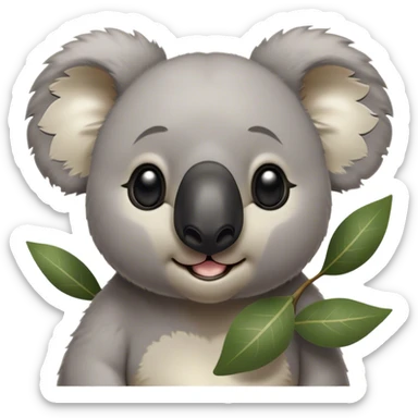 Cinematic Comical Koala Portrait Emoji, Head tilted dramatically with an exaggeratedly amused expression, featuring a quirky grey fur with a comically large black nose and wide, expressive eyes filled with playful disbelief, Simplified yet hilariously expressive features, highly detailed, glowing with a slightly sassy glow, high shine, dramatic yet playful, stylized with an air of cheeky eucalyptus mischief, bright and endearing, soft glowing outline, capturing the essence of a spirited and over‐the‐top koala, so meme‐worthy it feels like it could hug its way into internet fame instantly! sticker