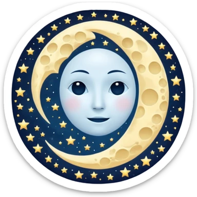 serene night sky with moon and stars, circular avatar, moon without a face sticker