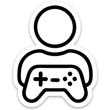 game player icon, abstract representation, geometric shapes, monochrome, tech-inspired sticker