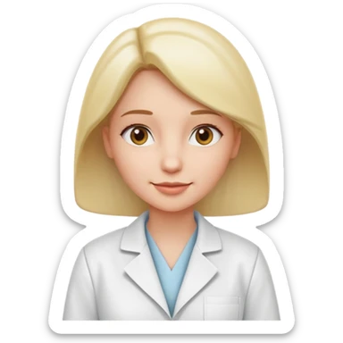 Mostre uma mulher vestida de jaleco branco, expressão leve e detalhamento suave típico de emojis modernos. A cena deve ter um visual limpo, com sombras sutis e contornos suaves, mantendo o estilo cartoon 3D usado em emojis do iOS. Mantendo coerência com o estilo emoji.” sticker