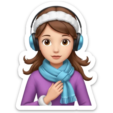 Victorian ice skater in a long dress. She is wearimg a scarf and earmuffs. She has brown hair. sticker