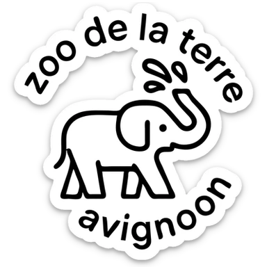 Logo avce un éléphant qui projette de l'eau avec au tour ( en rond ) écris : zoo de la terre avignon  sticker