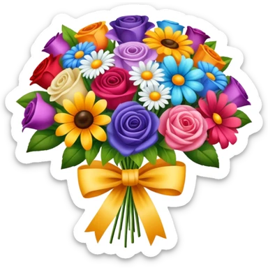 a colorful bouquet of flowers with a bow tied on it sticker