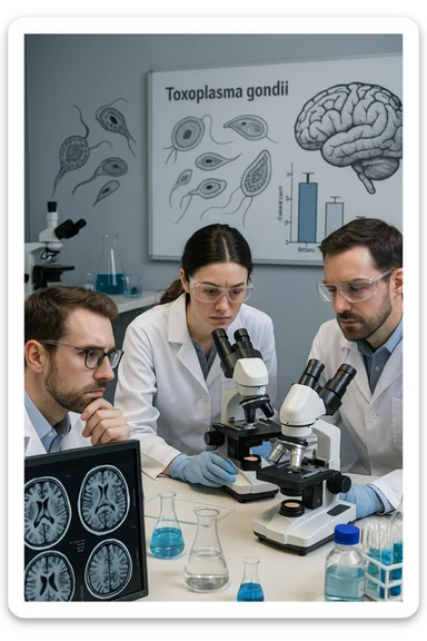 scienziati che studiano il toxoplasma gondii e le reazioni al cervello su umani sticker