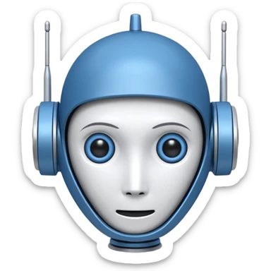 tête de robot cosmonaute bleu et blanc avec une antenne et des yeux fermés sticker