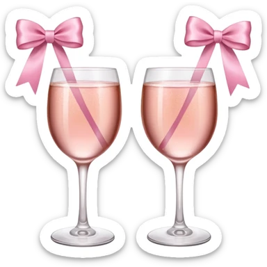Dos Champagne rosa cruzadas de la parte donde se sostiene con la mano, formando una x, con un listón de moño color rosa claro sin cartas, que sea aesthetic sticker