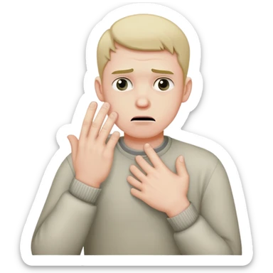guy crossing his hand chocking himself w an annoyed face sticker