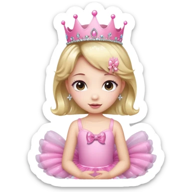 cute girl wearing a tutu, tiara, and a pink glittery bow sticker
