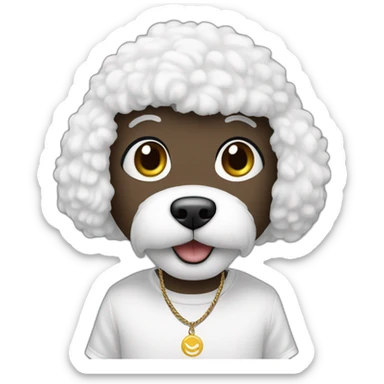 rapper-with hoop-white skin-black hair-beard-bichon dog-white-smile sticker