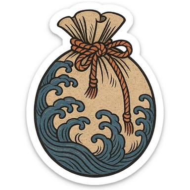 ukiyo-e style traditional Japanese money pouch sticker