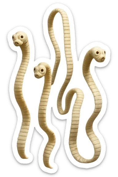 CINQUE PARASSITI COME LA TENIA FLUTTUANO IN ARIA, iperrealistico 4k sticker