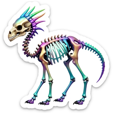 An iridescent gradient epic shiny cool edgy skeletal animal, full body sticker
