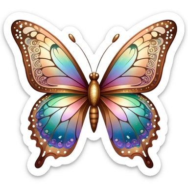 Pastel sparkly brown glittery iridescent rainbow transparent butterfly with detailed intricate patterns sticker