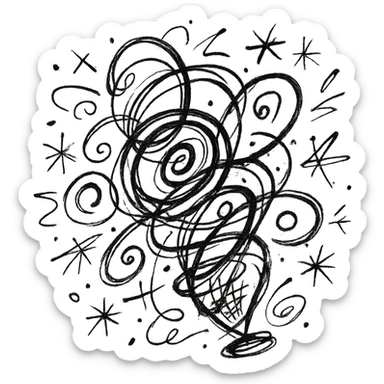 abstract chaotic outlined icon with swirling lines and random shapes sticker